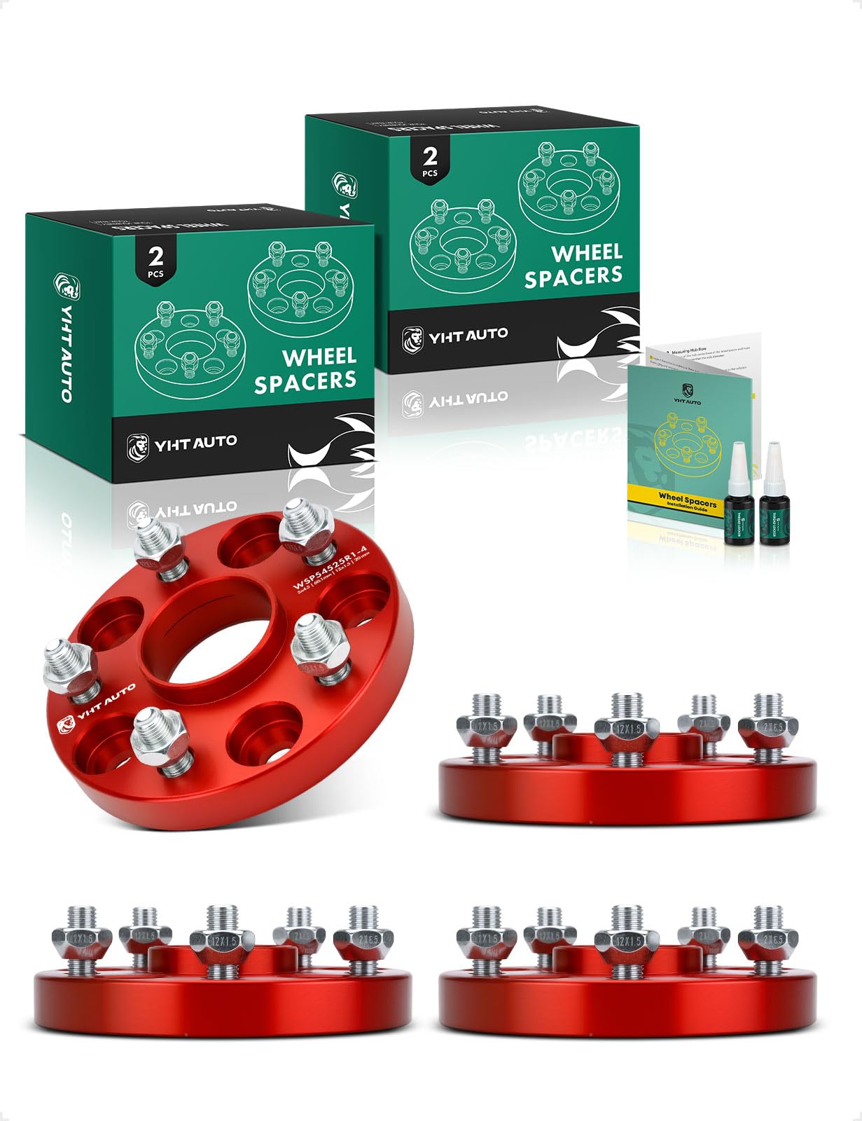YHTAUTO 5x4.5 Hub Centric Wheel Spacers 20mm Fits Toyota, Lexus & Scion Models, Camry, RAV4, RX, 5x114.3mm Tire Spacers w/ 12x1.5 Studs 60.1 mm Hub Bore 5 Lug 4PCS Red Spacers