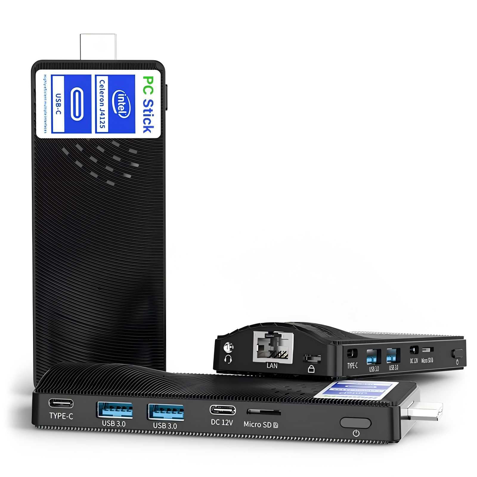 Mini PC Stick Win 11 Pro, Mini PC Lüfterlos, Celeron N4000 4GB 64GB eMMC 1.1 GHz, USB-C, USB3.0 X 2, RJ45 Gigabit Ethernet 4K 60Hz, WiFi BT 5.0, HDMI 2.0 für Geschäft Zuhause Büro