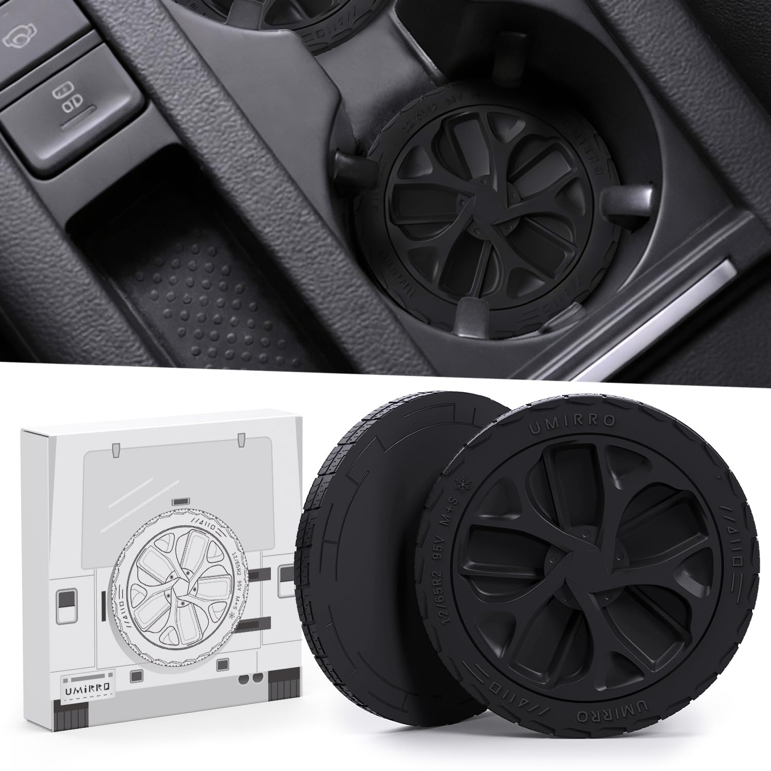 - UMIRRO Car Cup Coasters, Tire-Style Silicone Cup Holder Inserts to Catch Spills, Fit Most Vehicles, Car Interior Decor Accessories for Men, Dad, Him, Mechanic Gifts for Guys, Drivers, 2 Pack, Black