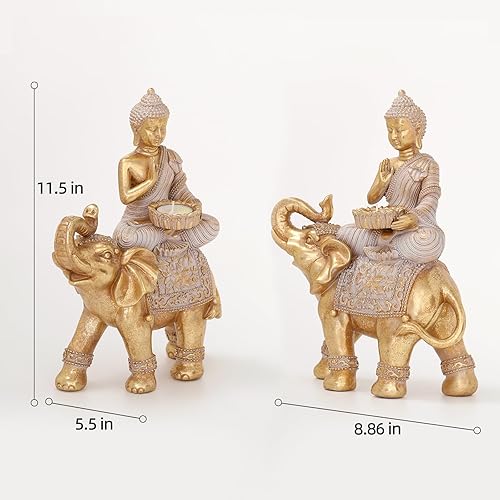 Miniatura 2 de Estatua de Buda para Decoración del Hogar en Oro de 9.25" - Estatuas de Buda Elefante para Decoración Zen - Decoración Espiritual - Decoración Feng