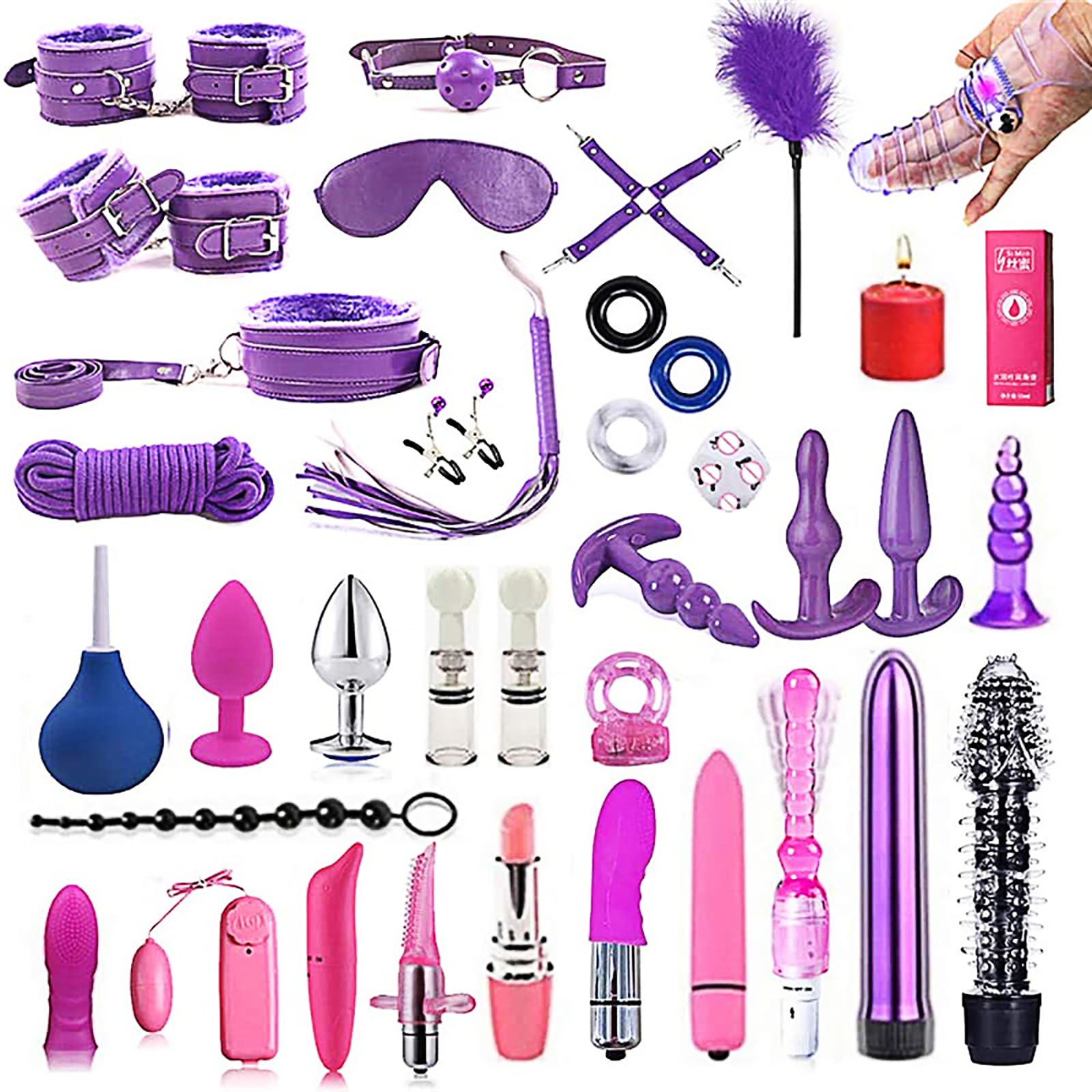 Bondage Set Para Sexual 38 Piezas Juguetes Sexuales Para SM Extremos Con Esposas Esposas Para Tobillos Y Juego De Cama Tapón Anal Juego De Ataduras Eróticas Para Amantes Del Bondage Y (Púrpura)