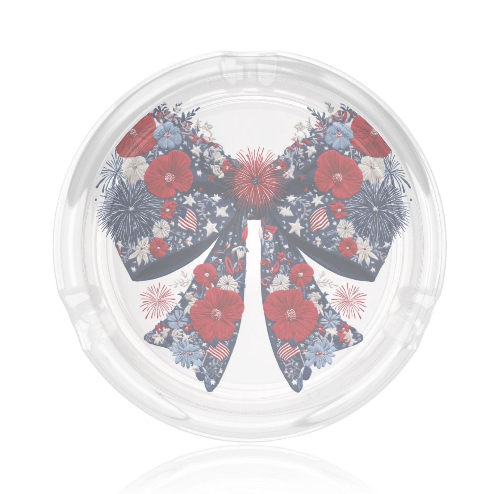 Embroidered Coquette Bow Patriotic Floral Glass Ashtray For Cigarettes Ash Trays Case For Home Office Decor