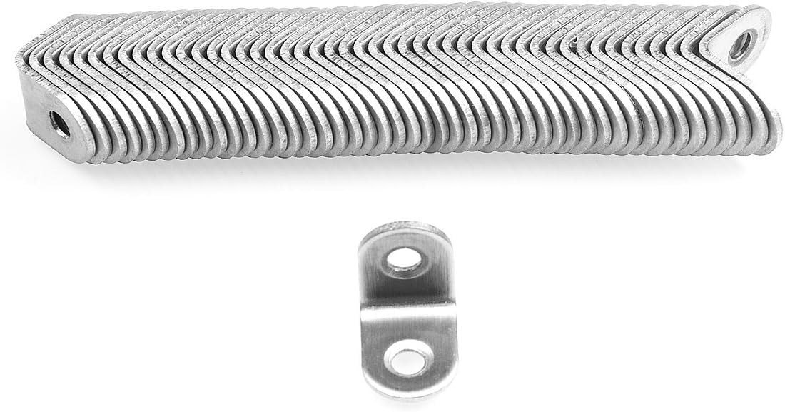 Eliseo 100 Pack Stainless Steel 90 Degree Angle L Shaped Bracket,Corner Brace Joint Bracket Fastener, 20mm x 20mm x 16mm,Silver Tone, Round End, 2 Holes, Metal