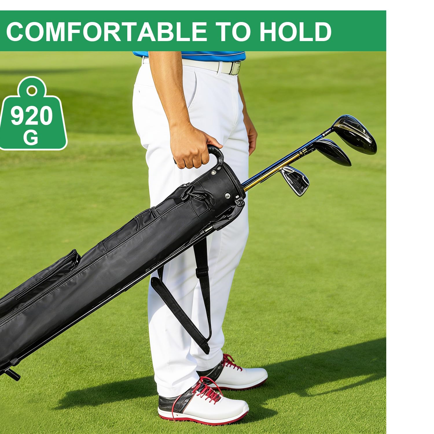 Bolsa de golf con correa ajustable para el hombro, divisor de 2 vías, 2 bolsillos, bolsa ligera para hombre y mujer, para el campo de conducción, campo corto y cursos ejecutivos (negro)