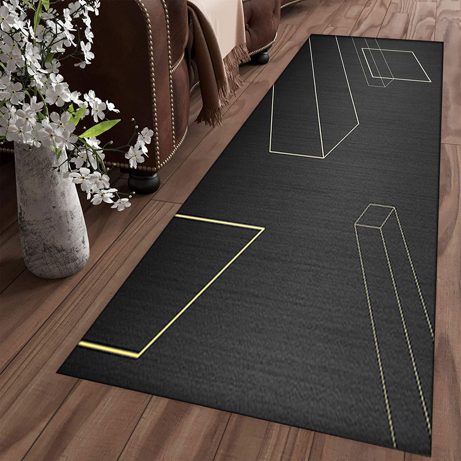 Läufer Teppich Flur rutschfest Modern Geometrische Teppich Stilvoller Urban Teppich für Wohnzimmer und Küche