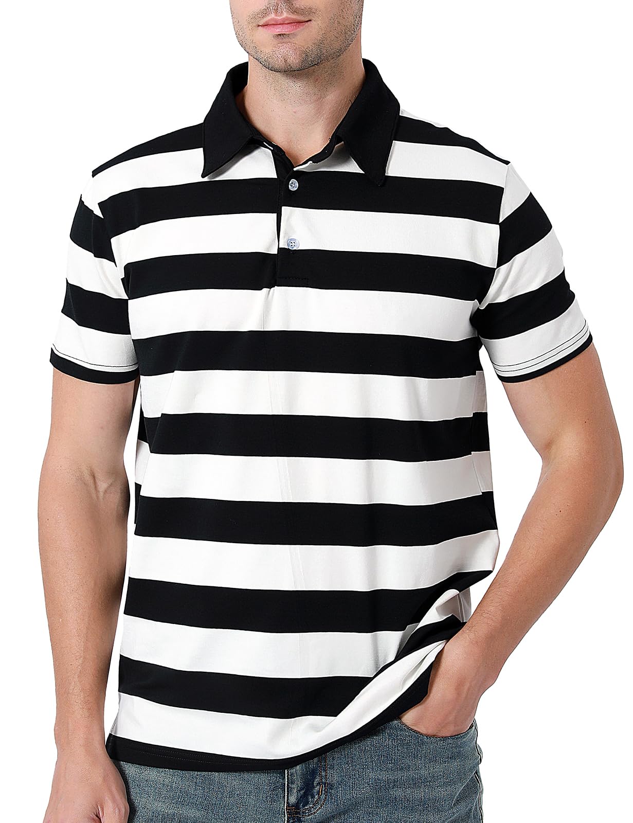 Funny World Men's Striped Polo Cotton Regular Fit Casual Short Sleeve Golf Shirt