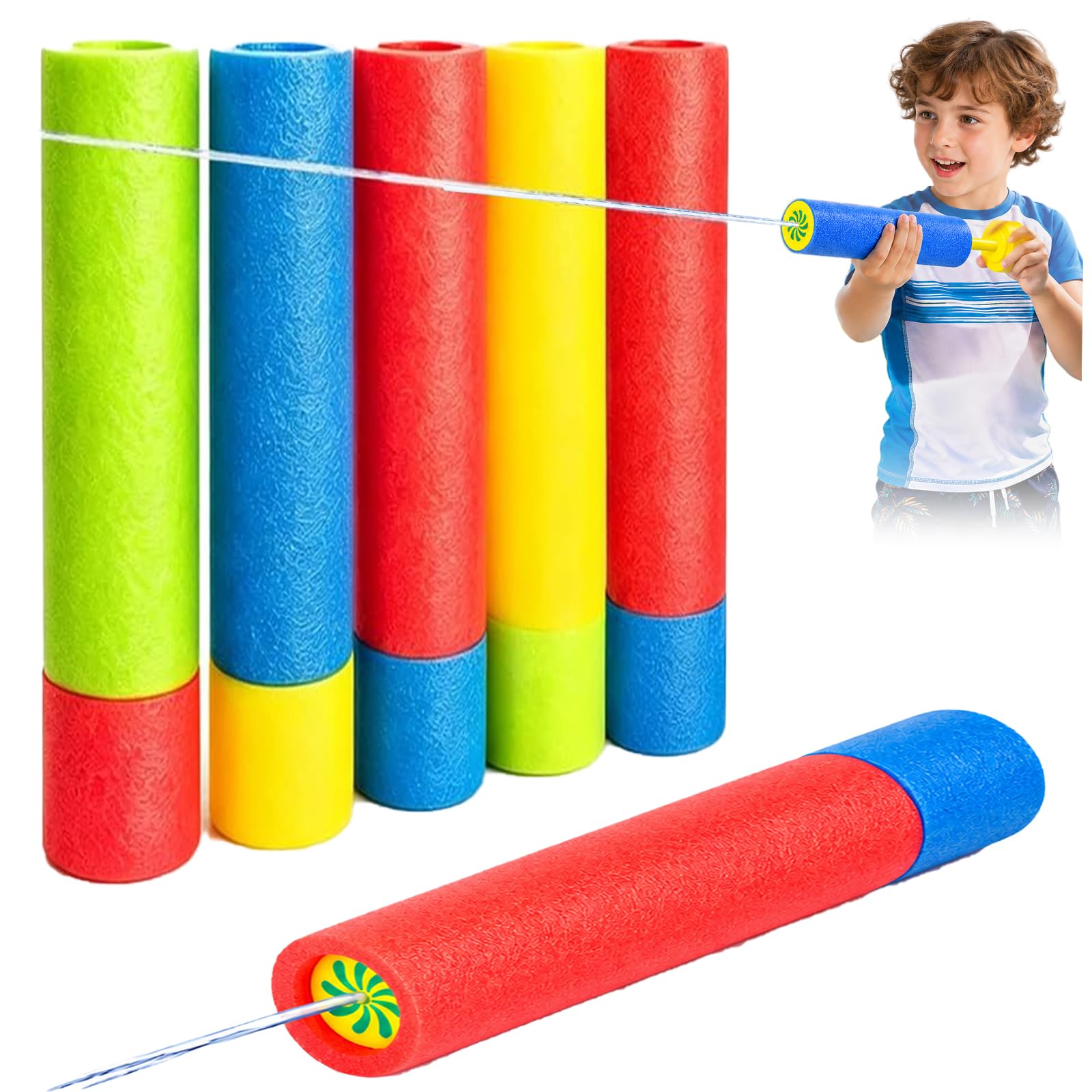 5PCS Foam Water Guns, Colorful Water Pistols for Kids, Push-Pull Water Blaster Pistols, Summer Outdoor Pool & Beach Toys, Water Squirter Shooter for Toddlers, Adults, Boys & Girls