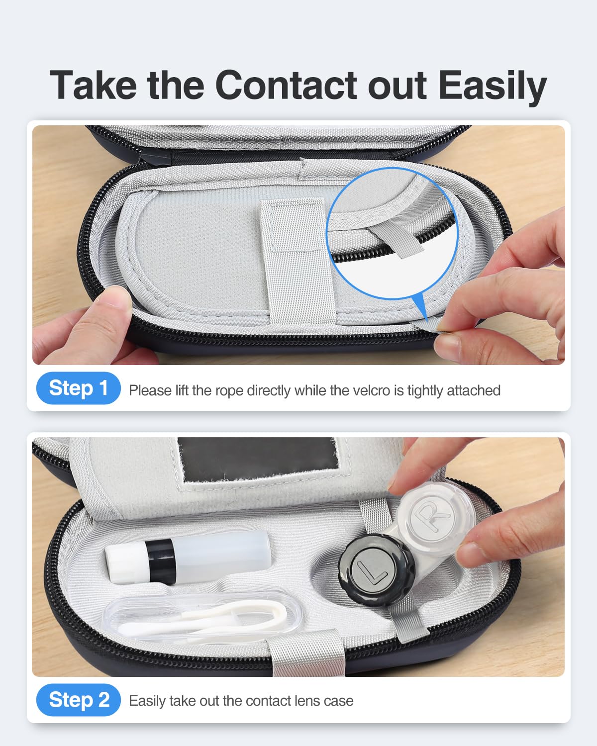 Luxtude Contact Lens Case, 2 w 1 Cute Contact Lens and Glass Case, czarny, S, Basic
