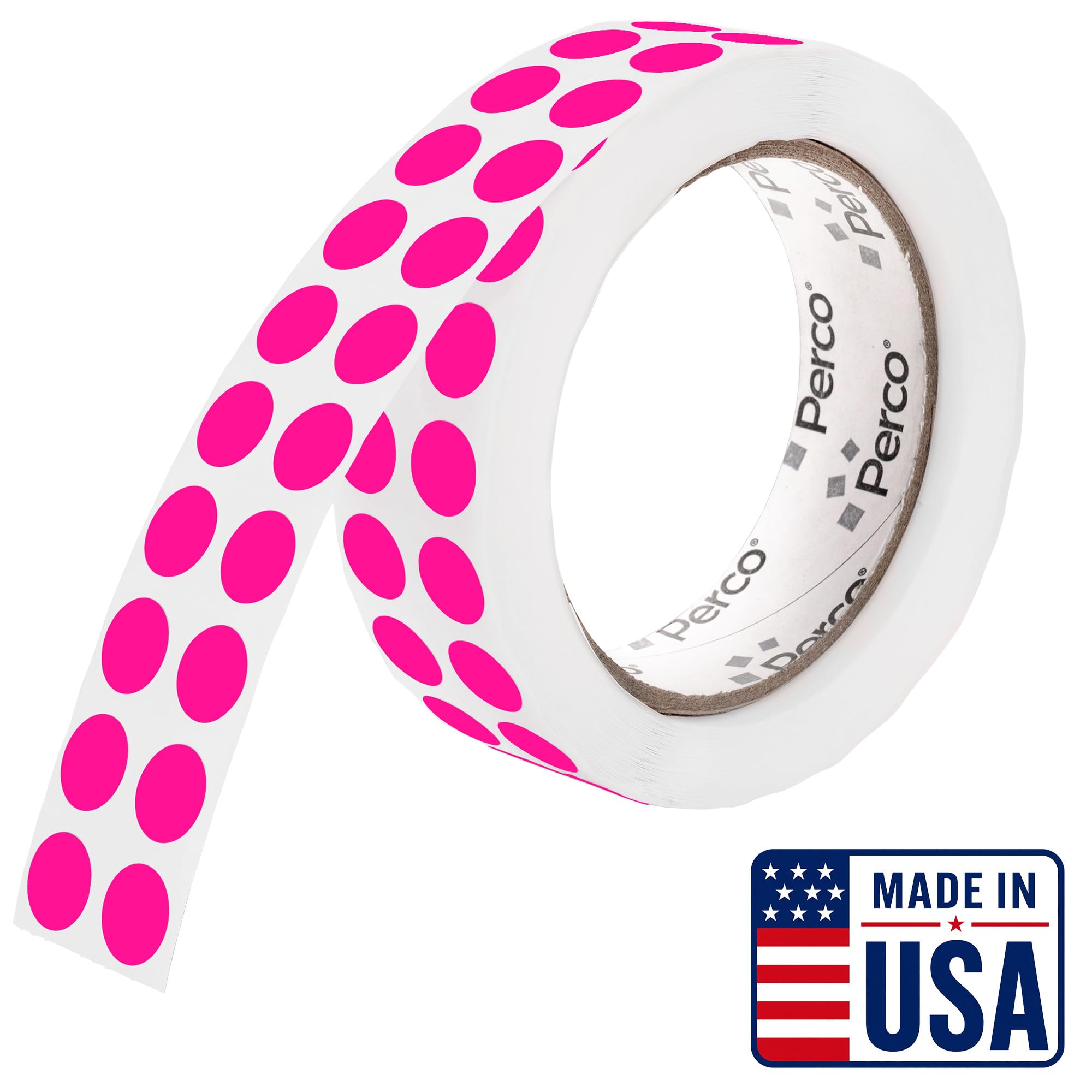 Perco Neon Pink Round Circle Dot Sticker 1/2-Inch Labels with Perforation for Easy Tear-Off, 3,000/Roll - Parties, Invitations for Highlights &amp; Decorative Accents, Strong Adhesive - Made in USA