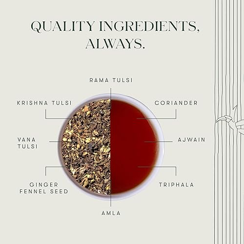 Miniatura 5 de Luxmi Estates, Té Tulsi orgánico 50 bolsas de té (3.53 onzas)  Sin cafeína, sin OMG, hojas Tulsi orgánicas USDA - Té Tulsi  Apoyo inmunológico,