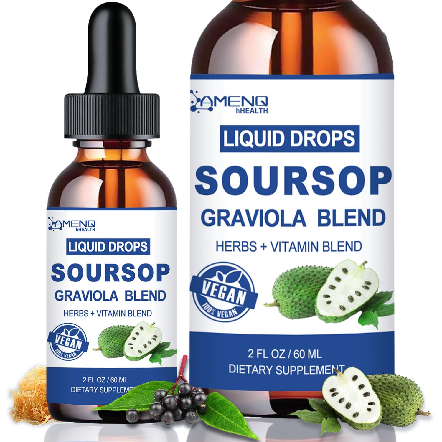 Soursop Bitters Liquid, Organic Soursop Extract Pure Botanical Sea Moss, Elderberry, Multivitamin and Zinc, 16-in-1 Unrefined Soursop Oil for Skin, Cell Support, Antioxidant, Immune -Pineapple 2 Fl/Oz