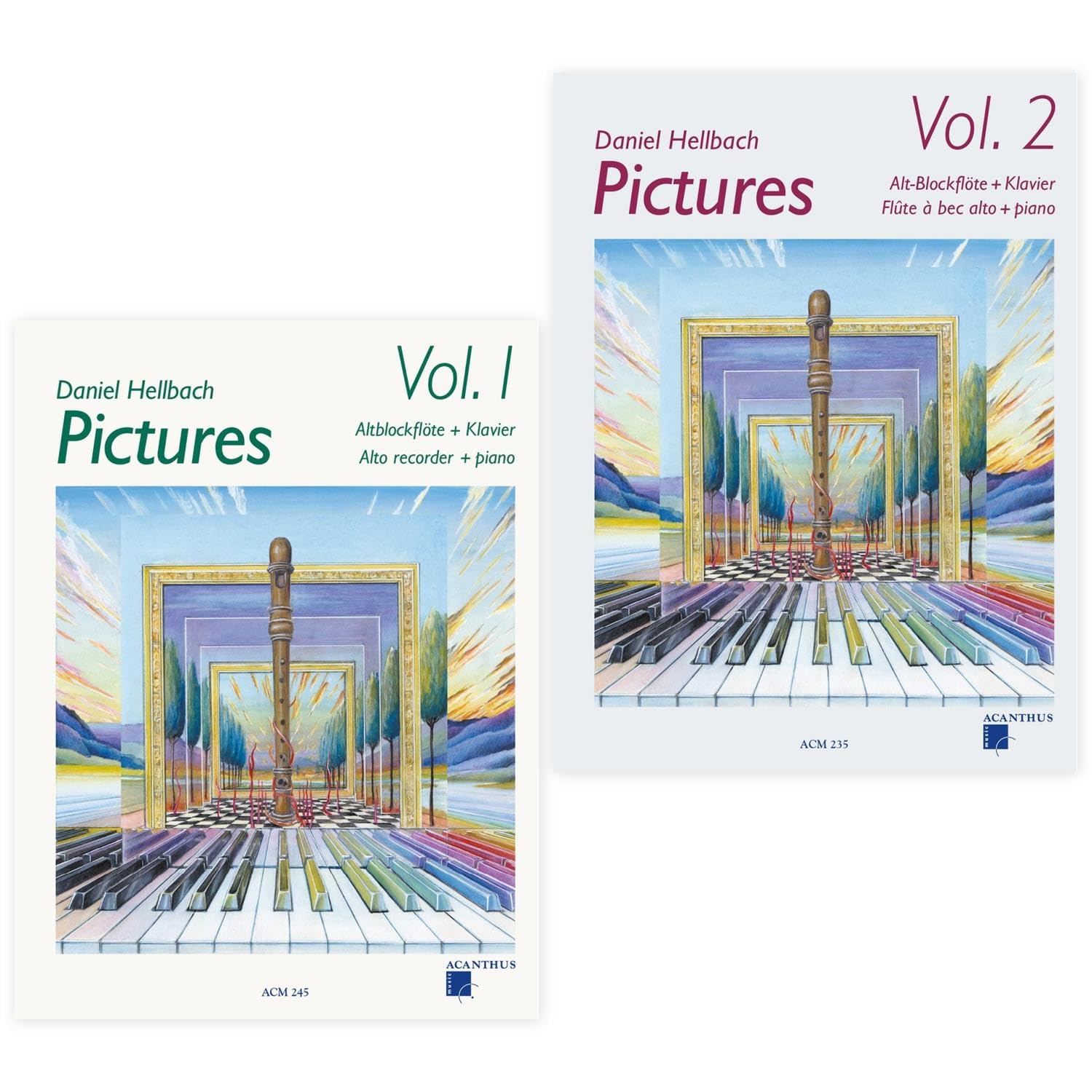 Pictures 1 für Alt-Blockflöte und Klavier Band 1 und Band 2 (ACM 245, ACM 235) + Soundman-Notenheft + 2 Notenbleistifte (Starterset)