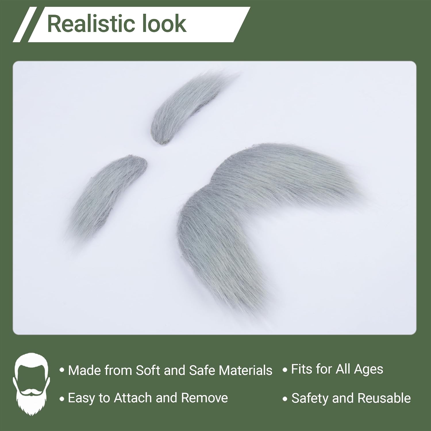Fake Mustache and Eyebrows Self Adhesive False Facial Hair Stick On Costume Beard for Halloween Party