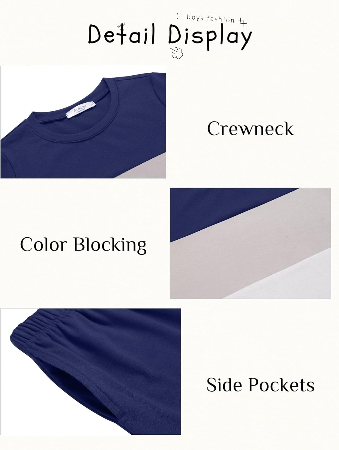 Arshiner Boys' 2-Piece Cotton Outfit Color Block T-Shirt and Shorts Set Casual Summer Clothes for Kids 6-14 Years - Image 6