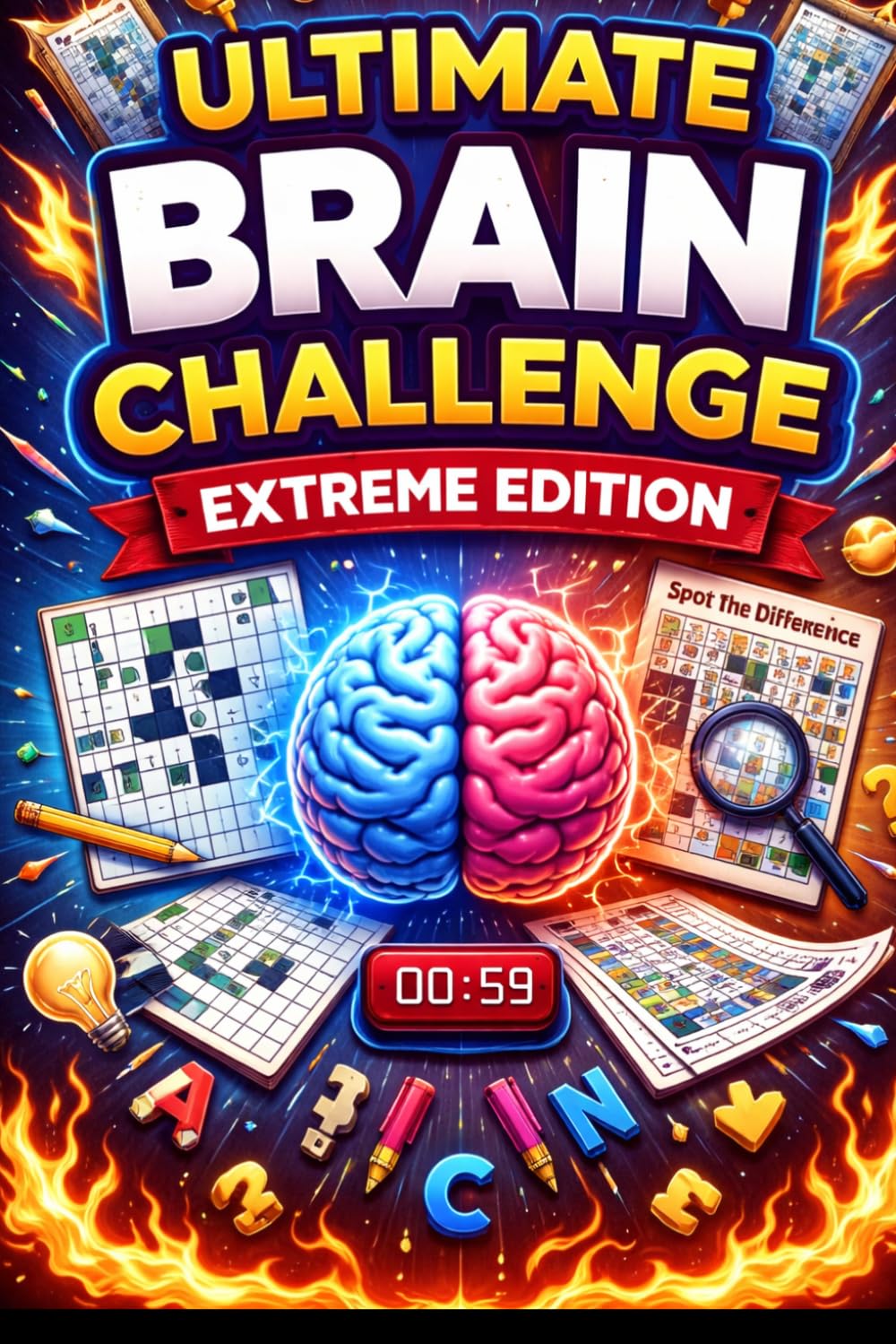 Ultimate Brain Challenge: Extreme Edition: Crossword Puzzles & Spot the Difference Games | Fun Brain Teasers for Kids, Teens & Adults