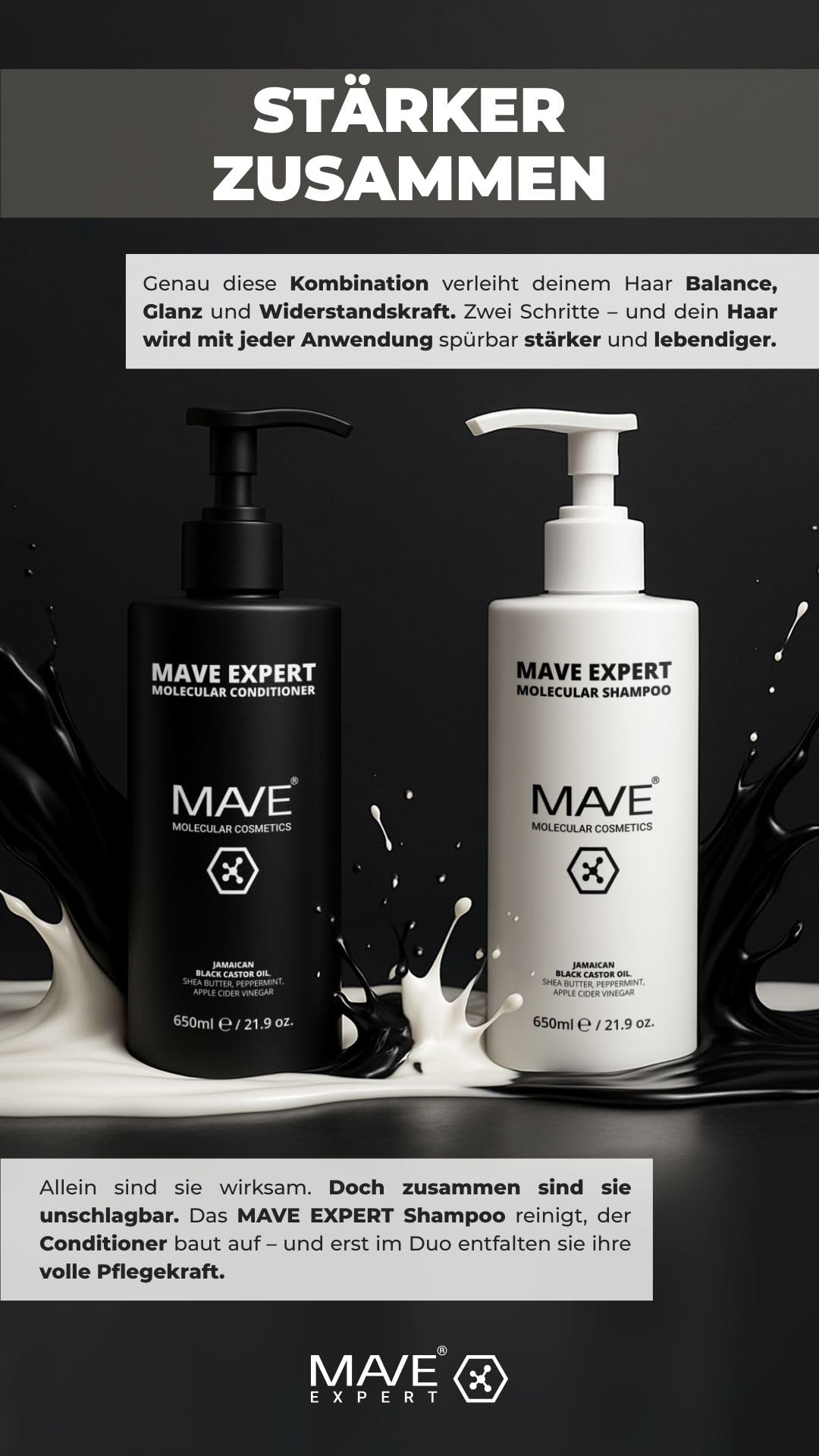MAVE EXPERT – Stärkendes Shampoo & Conditioner (je 650 ml) | Regeneration & Feuchtigkeit | Haarwachstum, Kräftigung & Volumen | Für feines, trockenes & strapaziertes Haar | Sulfatfrei, ohne Parabene |