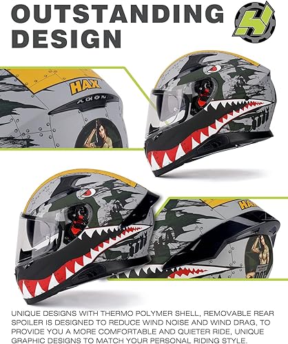 Miniatura 3 de Hax - Casco integral de motocicleta y de moto de calle con doble aleta trasera y clavos de plástico para Pinlock Ready, para adultos, aprobado por