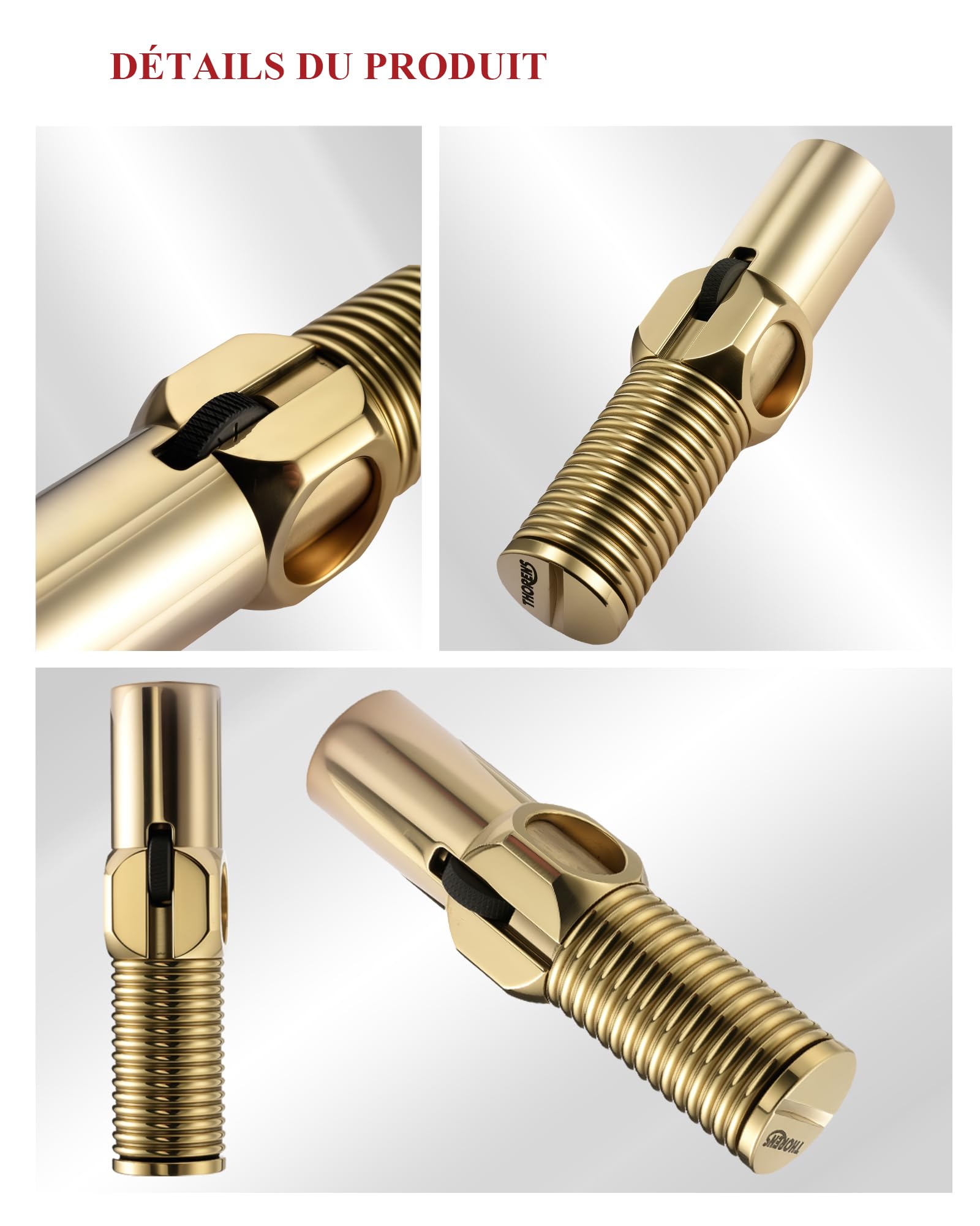 Thorens Big Screw Briquet Trench à Essence Laiton Anti-Vent | Vintage, rechargeable, flamme douce, double flamme, télescopique, molette, camping, cadeau homme unique