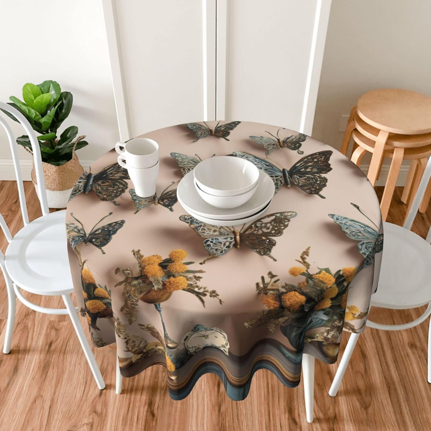 Butterfly Decor 02 Print Wrinkle Free Dining Table Cover for Birthday Party Farmhouse Tablecloths Up to 60 x 60 Inches