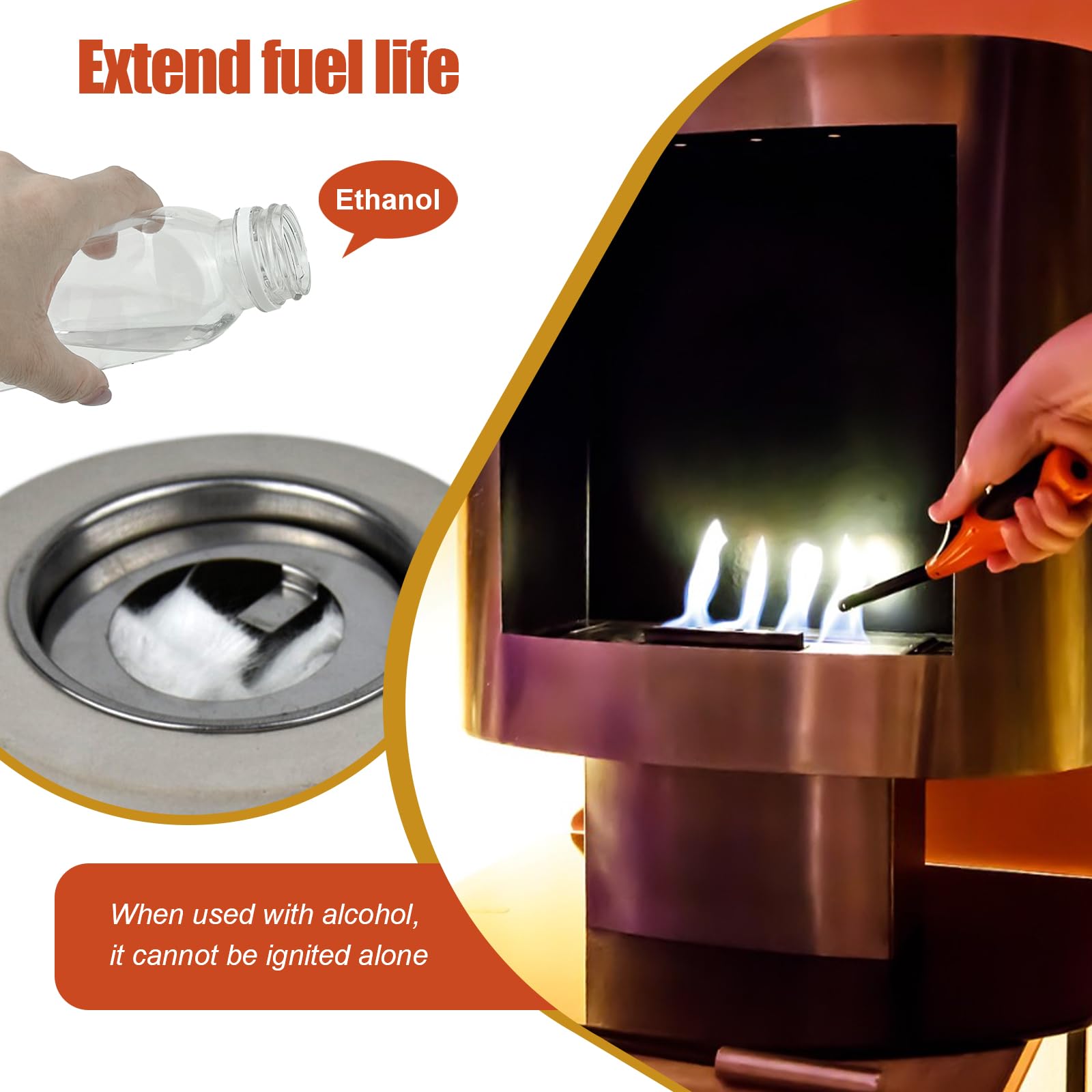 96pcs Ceramic Wool Wick for Tabletop Fire Pit, Carbon Felt Wick to Extend Burning Time, for Bioethanol Fuel Alcohol Fireplaces Table Top Fire Pit (0.8