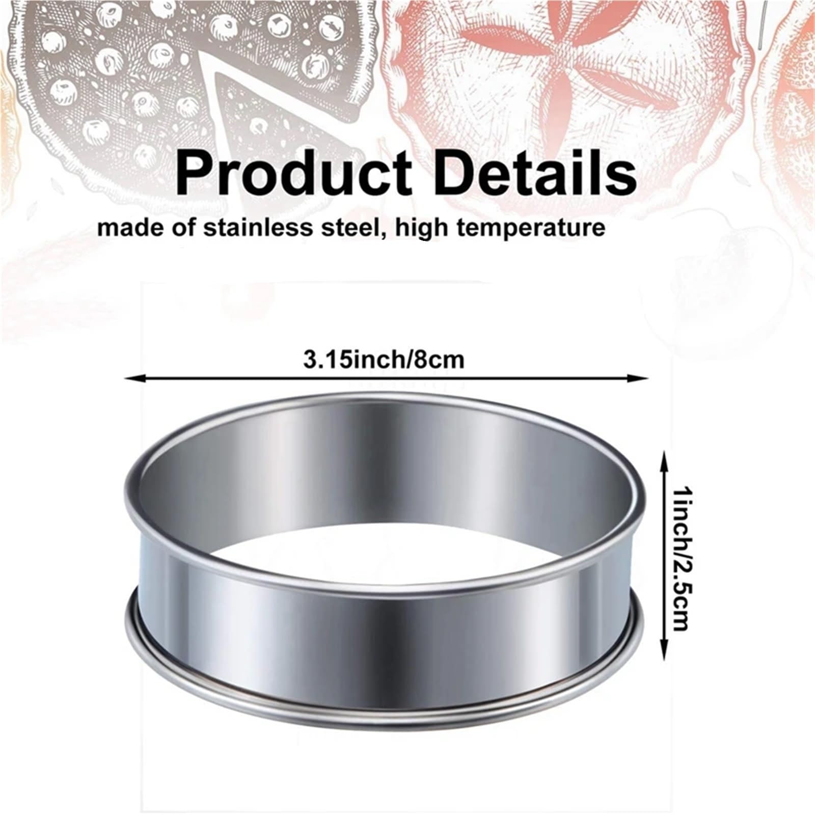 6 Piezas Anillos de Tarta Muffin Anillo Doble Laminado Acero Inoxidable Molde Redondo Metal for Hacer Alimentos para Repostería Y Horneado