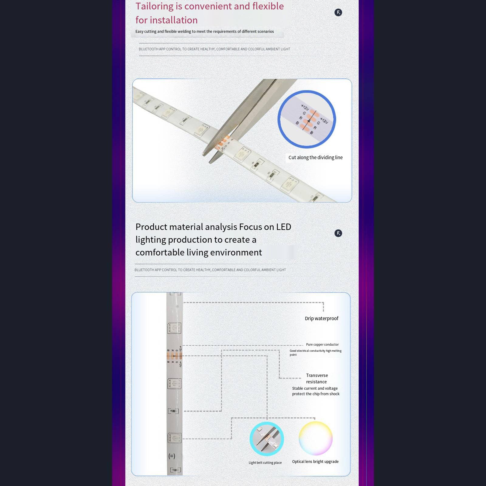 Bande lumineuse LED 24 touches avec télécommande et musique 5050 RVB LED étanche et flexible adaptée à la décoration de la pièce et à l'arrière-plan de la télévision,10M