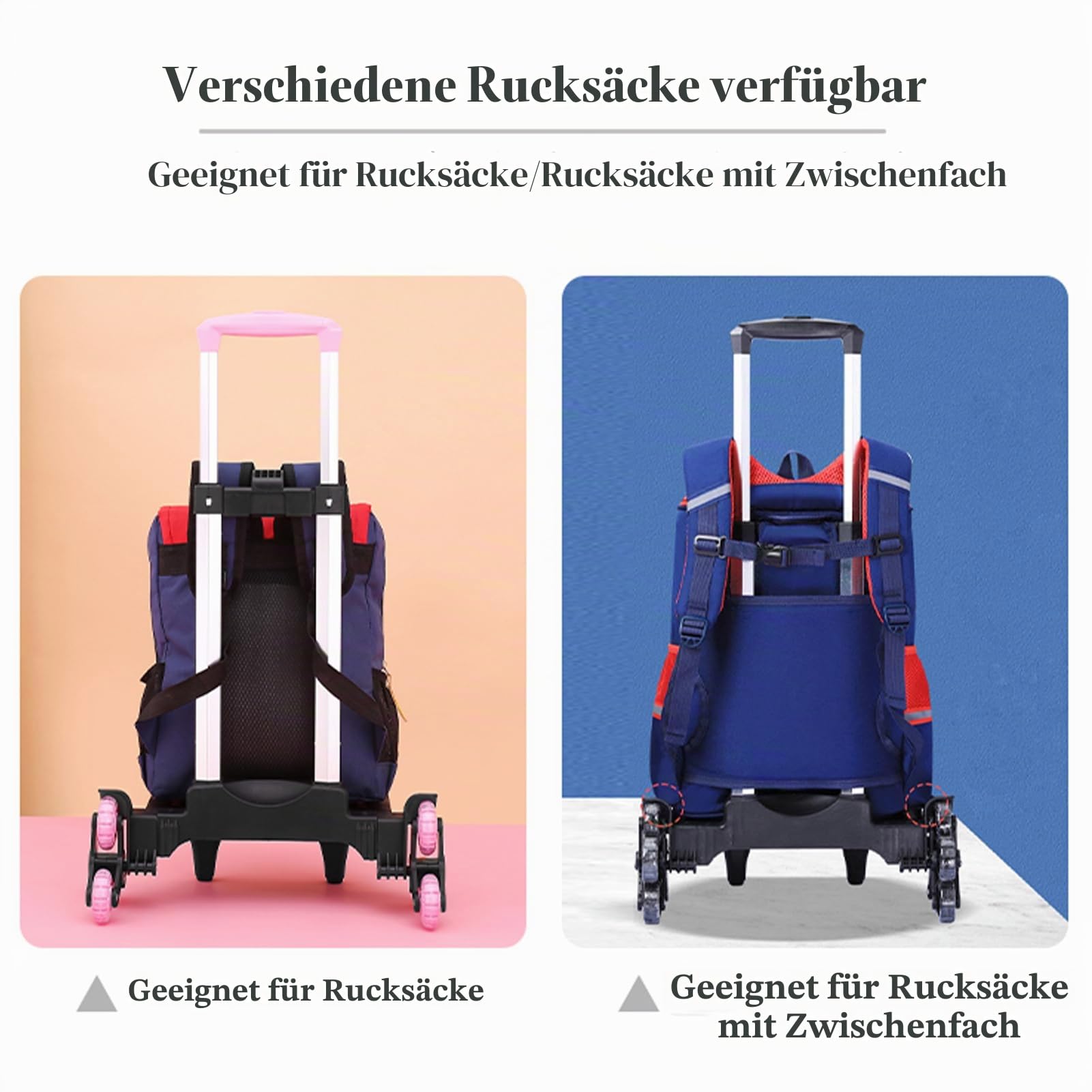 Leichter faltbarer Rückenkarren - 3-Rad-Sackkarre mit Gurt - Tragbarer faltbarer Wagen für Rucksack, Reisen, Transport und täglichen Gebrauch
