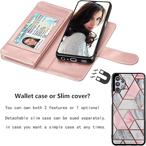 Miniatura 4 de Njjex Funda para Samsung Galaxy A32 5G, para Galaxy A32 5G, 9 ranuras para tarjetas Funda de piel sintética para tarjetas Folio Flip desmontable