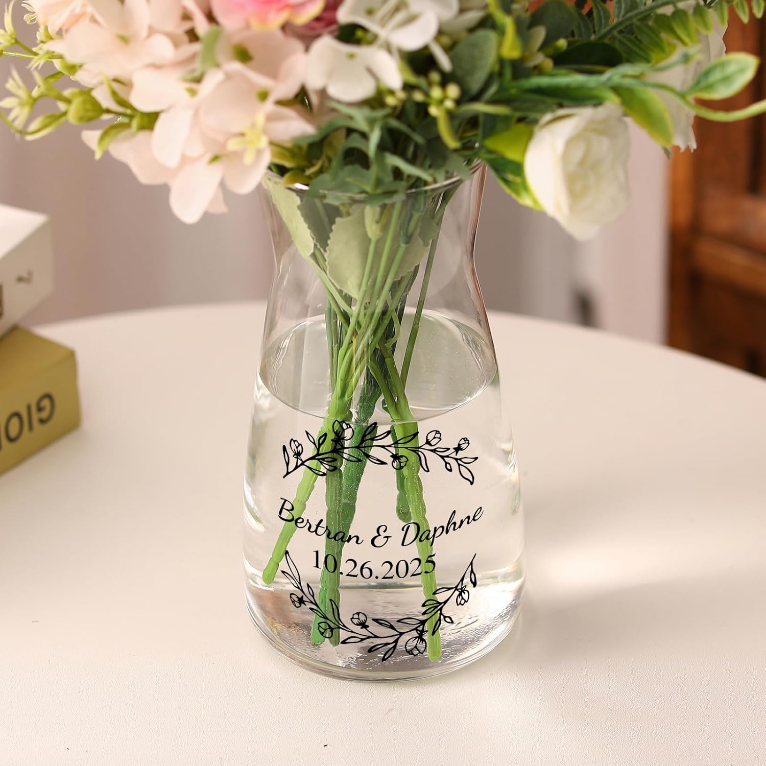 Rayiant Personalized Glass Vase with Custom Name & Initial - Monogram Flower Holder, Wedding Centerpiece, Birthday Housewarming Gift (Style 2)