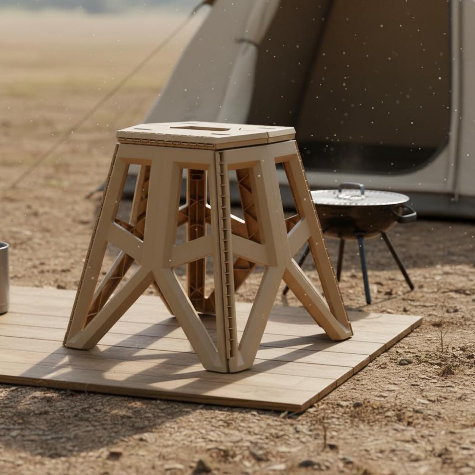 Taburete Plegable de Exterior Silla Camping Asiento Portátil Banco Compacto Asa de Mano Estructura Moldeada Material PP Adecuado para Barbacoa Excursión Exterior, Verde Militar
