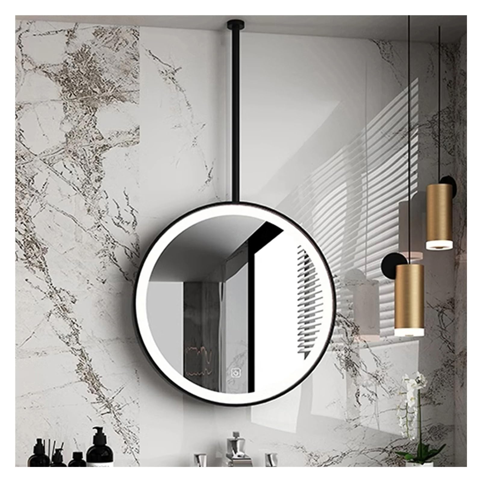 ITOSUI Ceiling Hanging Mirror with Lights,Home Decorative Mirrors,Bathroom HD Vanity Make-up Mirrors,Adjustable Brightness,for Entrance Cloakroom(Black,80x80cm)