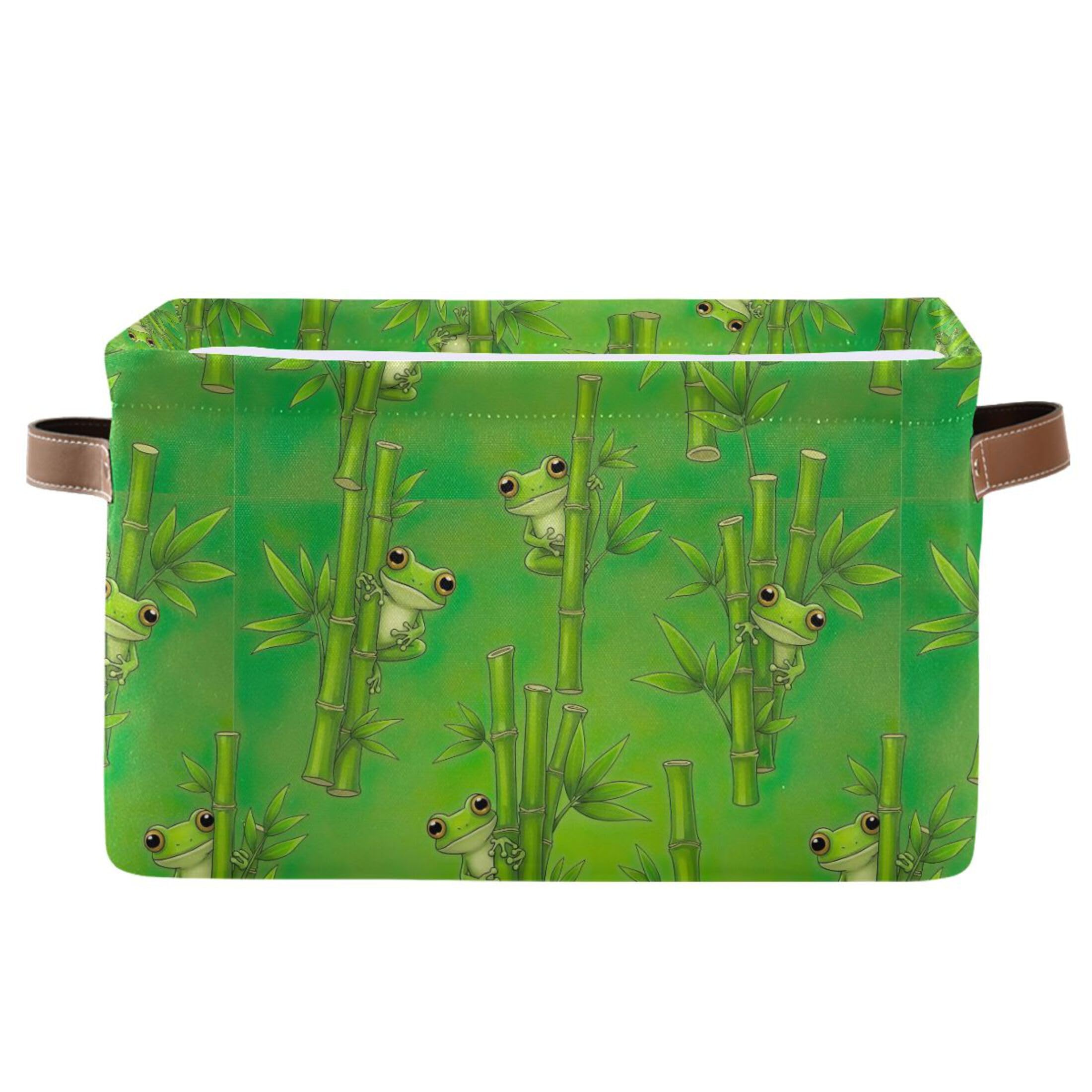 Panier bambou pliable grenouille vert : finis les jouets qui traînent