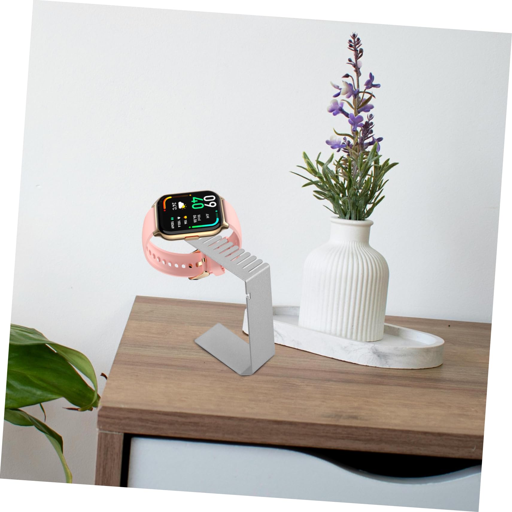 Supporto di Ricarica per Smartwatch con Supporto per Cinturino, Argento | Acciaio Inossidabile, Base da Scrivania, Finitura Curata e Uso Semplice