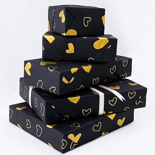 Miniatura 4 de MR FIVE Papel de seda de corazón negro dorado de gran tamaño, 20 x 28 pulgadas, papel de seda con diseño de corazón negro dorado para bolsas de
