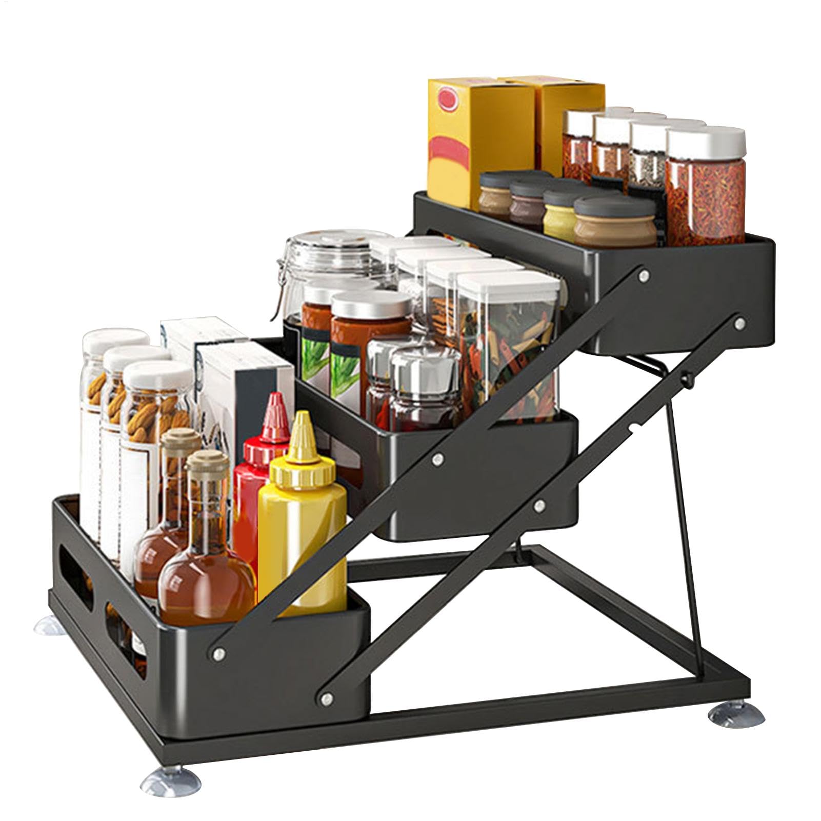 Scaffale per condimenti da cucina, scaffale per condimenti a tre strati, armadio regolabile per condimenti, organizzazione domestica per cucina, 34,5 x 30 x 25,5 cm/13,58 x 11,81 x 10,04 | Scaffale per condimenti per armadietto regolabile, forniture per l