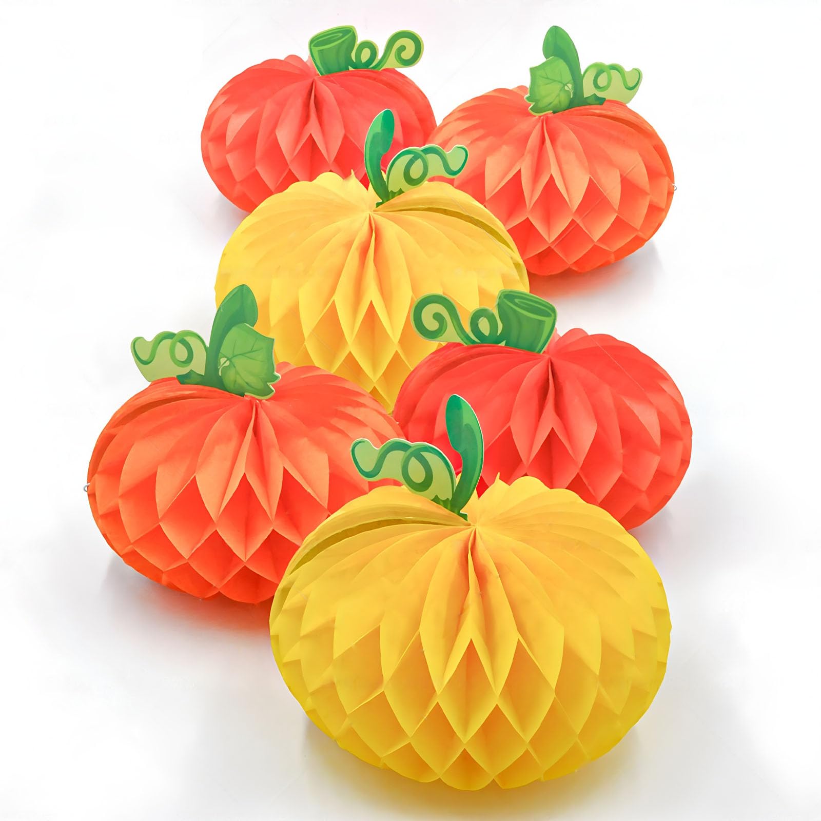 6 Pcs Pumpkin Honeycomb Paper, Honeycomb Pumpkins Hanging Ornaments Decorations, Honeycomb Pumpkin Hanging Decorations for Fall Halloween, Thanksgiving Party Supplies
