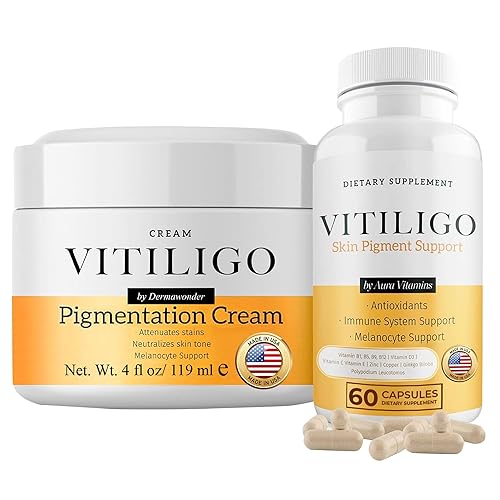 Dermawonder - Juego de suplemento de vitíligo y crema de pigmentación, 60 cápsulas de vitíligo y crema de 4 onzas líquidas, reduce las manchas