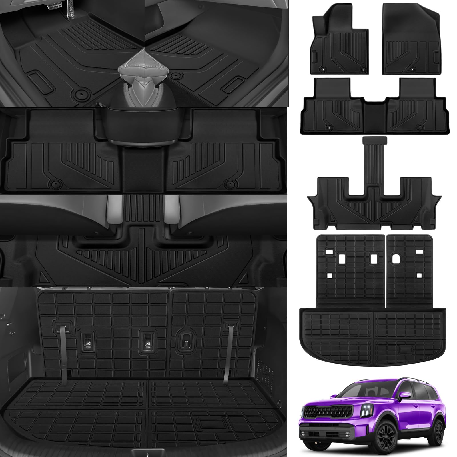 TSLDRV Floor Mats for Kia Telluride 7 Seat 2025-2020 Full Set All Weather Floor Mats for Kia Telluride — view 2