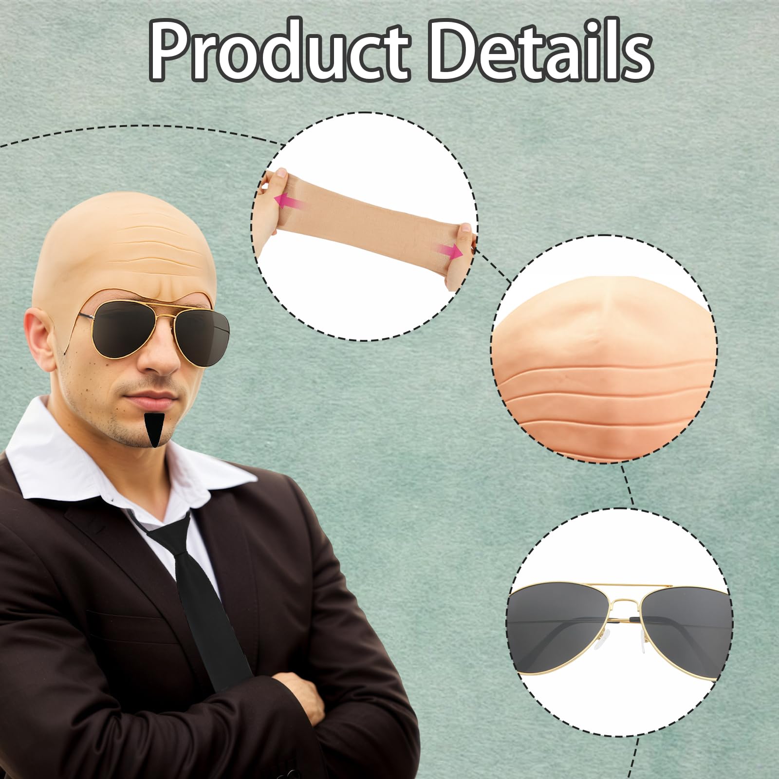 GWAWG Latex Bald Cap for Adults Latex bareheaded Accessory Set,Bald Head Wig Cap Costume Set for Rapper Cosplay Carnival Fancy Dress - Image 3