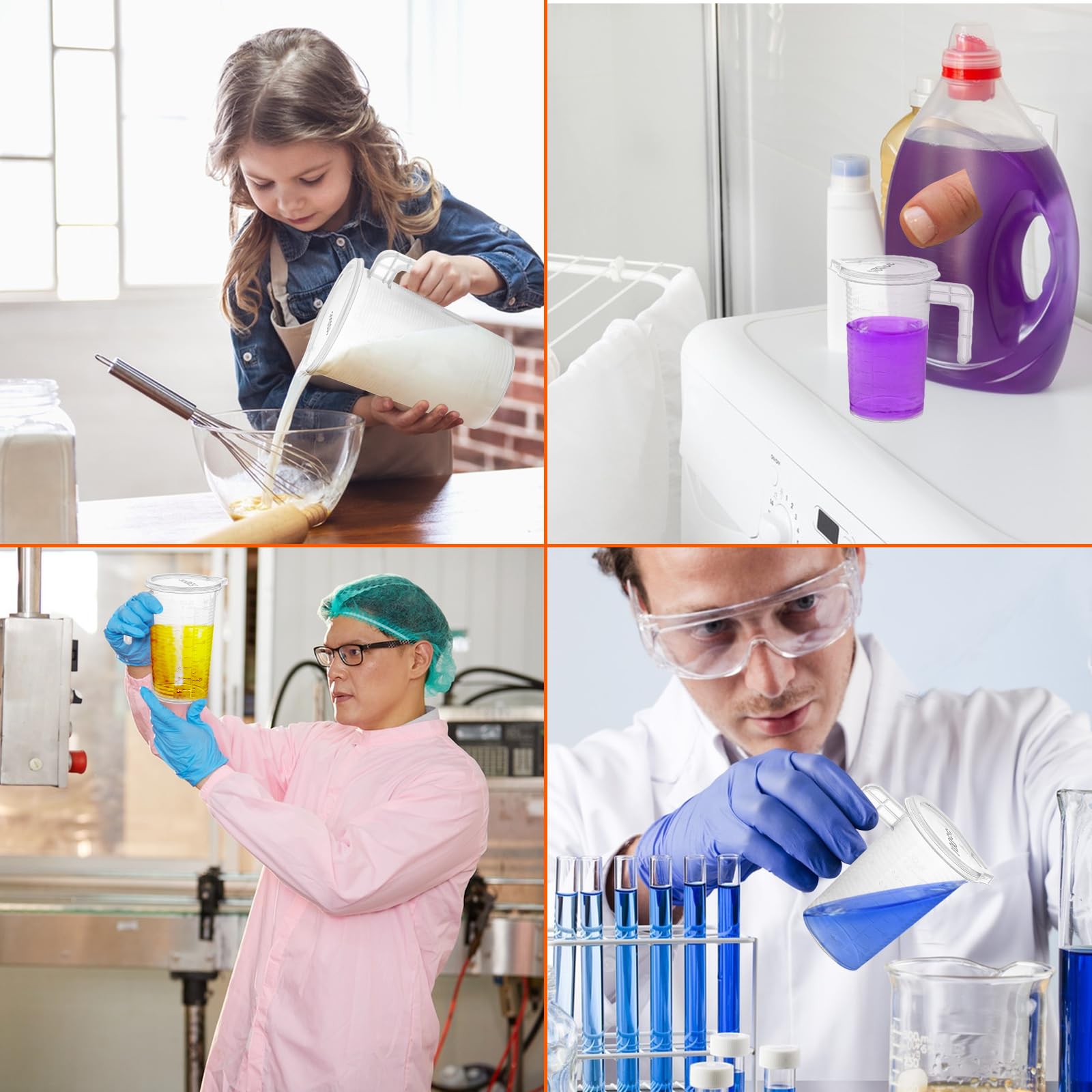 Set 4 Misurini In Plastica 100-1000ml - Con Pipette, Coperchi E Spazzola Per Cucina E Laboratorio - Foto 8