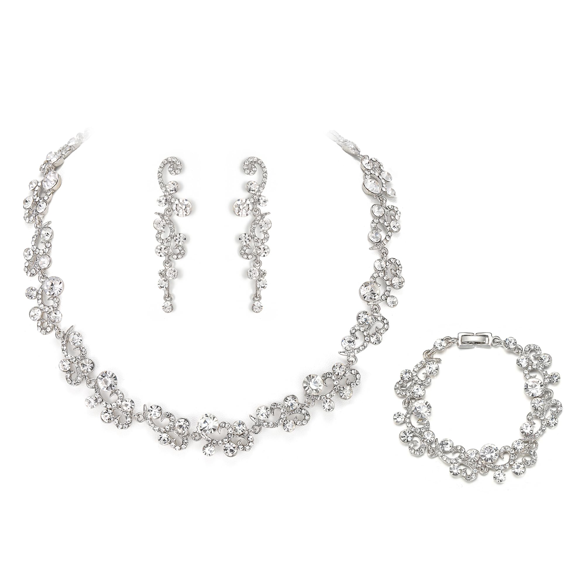 EVER FAITH Women's Austrian Crystal Elegant Wedding Flower Wave Necklace Earrings Bracelet Set