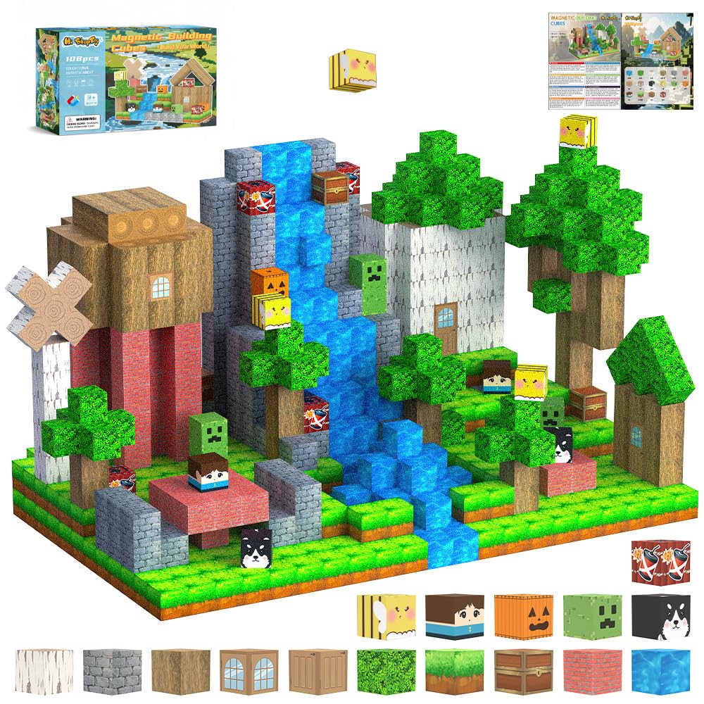 HISHOPTOY Locs di Costruzione Magnetico, 108 Pezzi, Gioco Educativo per Bambini 3-12 Anni Cubi Magnetici