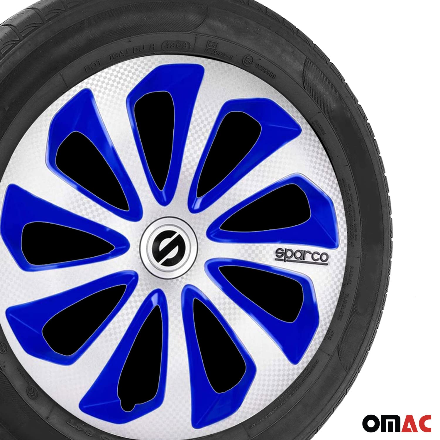 SPARCO Tapacubos 14" pulgada Kit plata Azul carbón Embelecedores De Rueda Juego de tapacubos SPC1475SVBLC