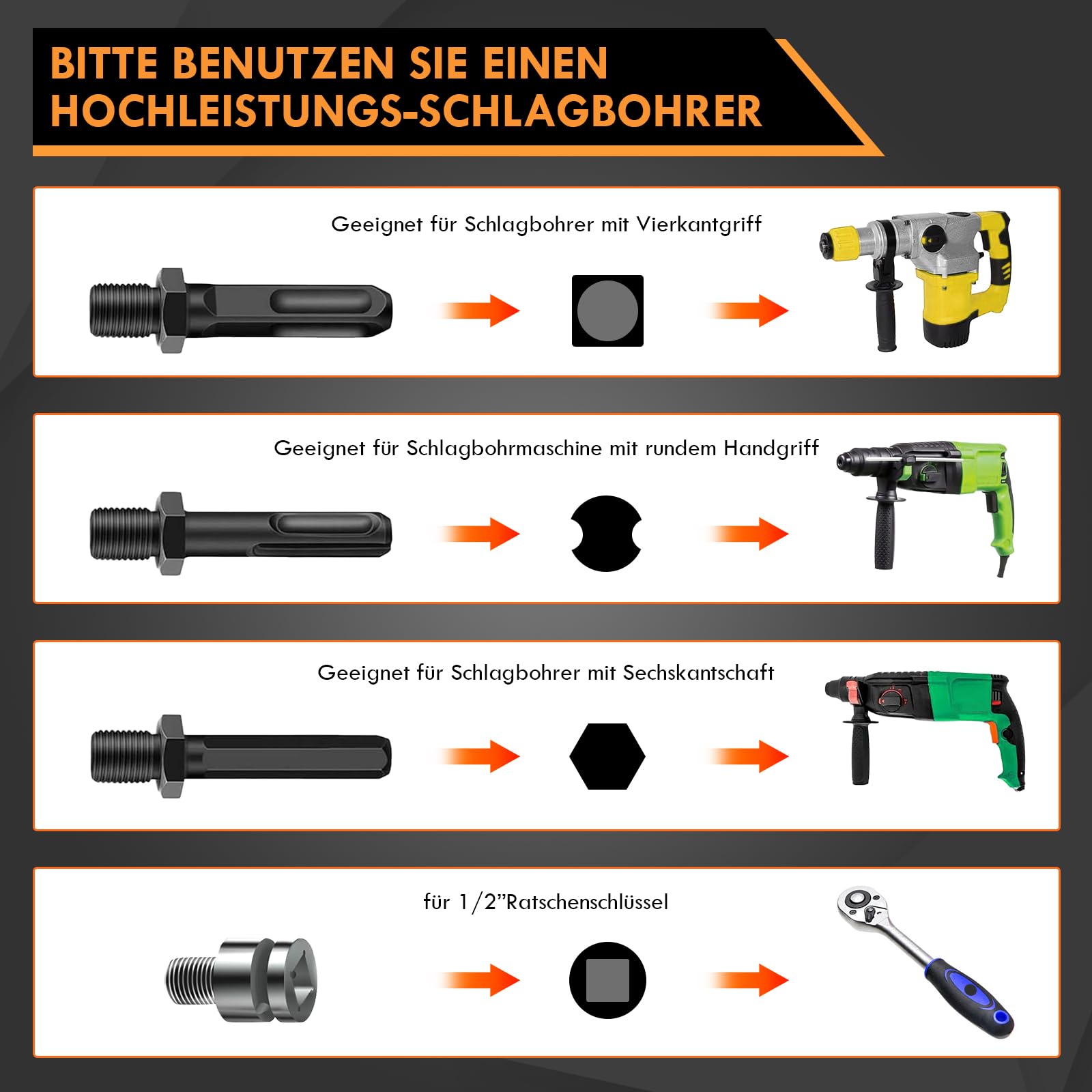 Holzspalter Bohrer 45mm + 32mm mit 4 Bohrgriffe（(1.15, Kilogramm)