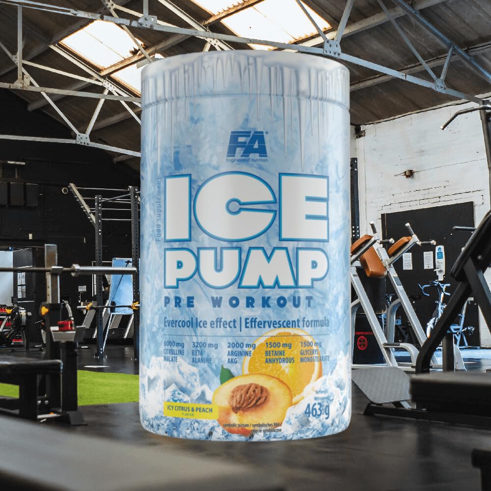 FA Nutrition Ice Pump Booster | 463g je Behälter | Pre-Workout Training Kühleffekt Body Building | L-Citrullin Beta Alanin Koffein | Nahrungsergänzungsmittel (Citrus-Peach)