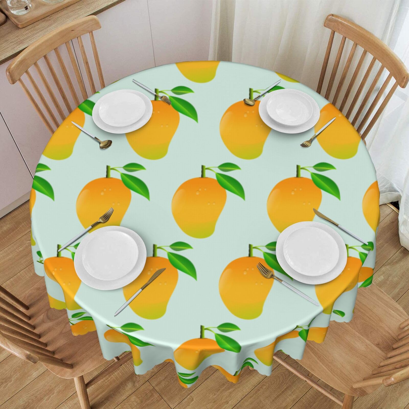 Nappe ronde mangue 150 cm en polyester imperméable pour table de cuisine