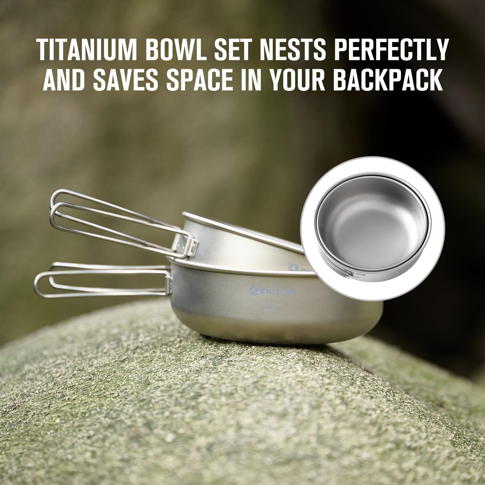 Set Ciotole In Titanio Per Campeggio - 500+600 Ml, Ultraleggere Con Manico Pieghevole E Rete - Foto 5