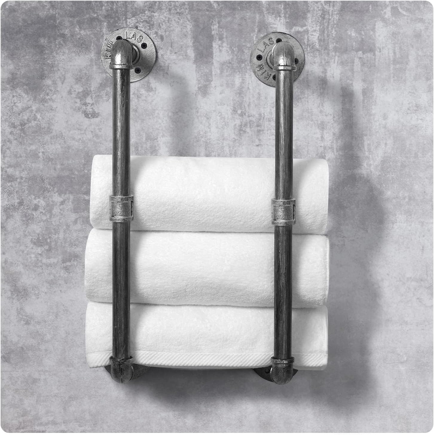 HouseAid Industrial Pipe Towel Rack, Farmhouse Bathroom Towel Storage Holder, Vintage Style Towel Organization, Wall Mounted, Antique Silver
