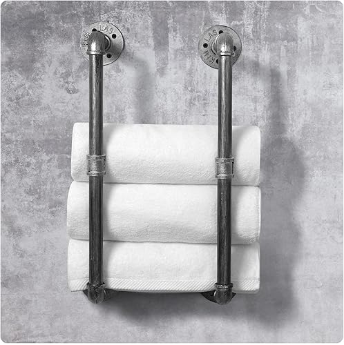 Miniatura 3 de HouseAid Toallero de tubo industrial, soporte de almacenamiento de toallas de baño de granja, organización de toallas de estilo vintage, montado en