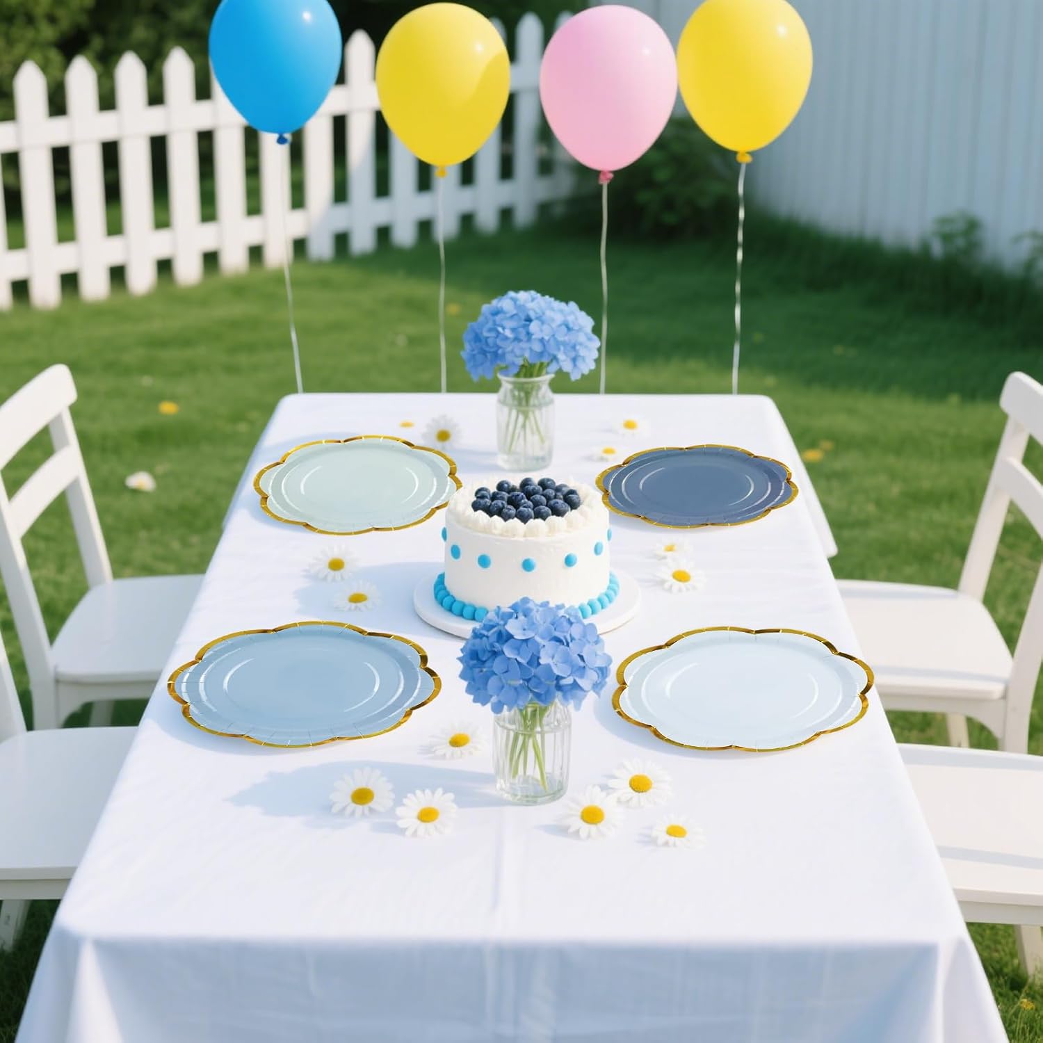 48 Pcs Dusty Blue Party Plates, 7 Inch Disposable Cake Plates Gold Foil Edge Dessert Plates Tea Party Supplies for Baby Shower Bridal Shower Wedding Birthday Decorations - Image 5